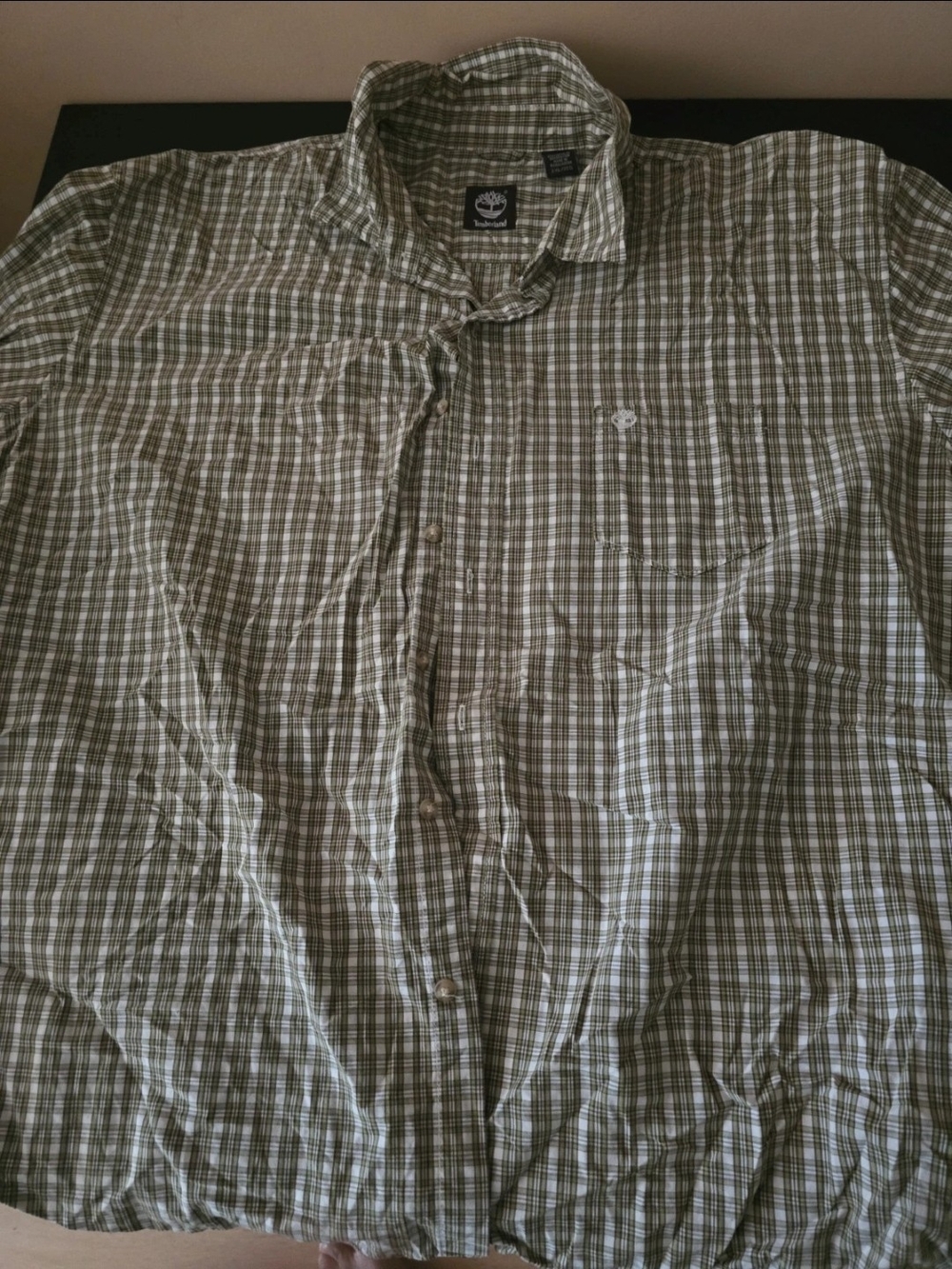 Timberland Olive and White Plaid Long-Sleeve Button-Down Shirt